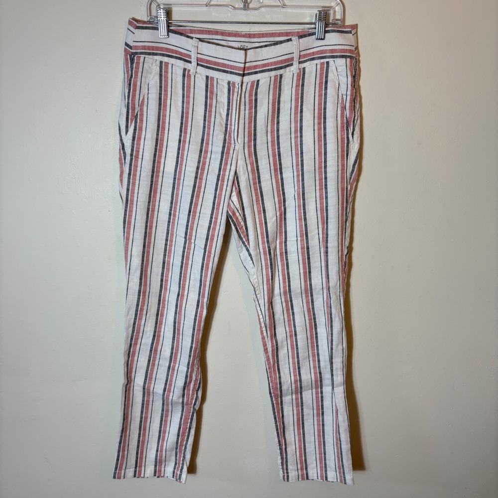 LOFT Marisa Fit Striped Linen Blend Ankle Pants Womens Size 6